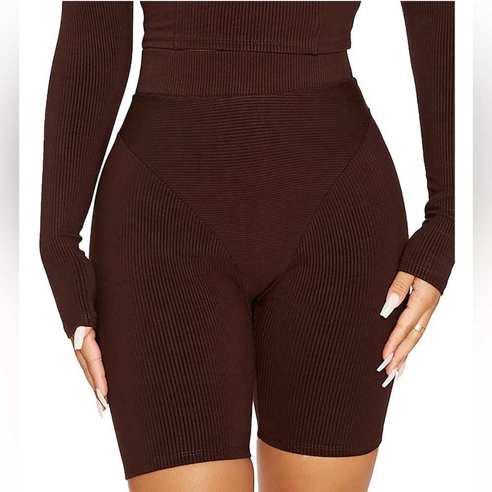 Naked Wardrobe Brown Ribbed Pants Leggings